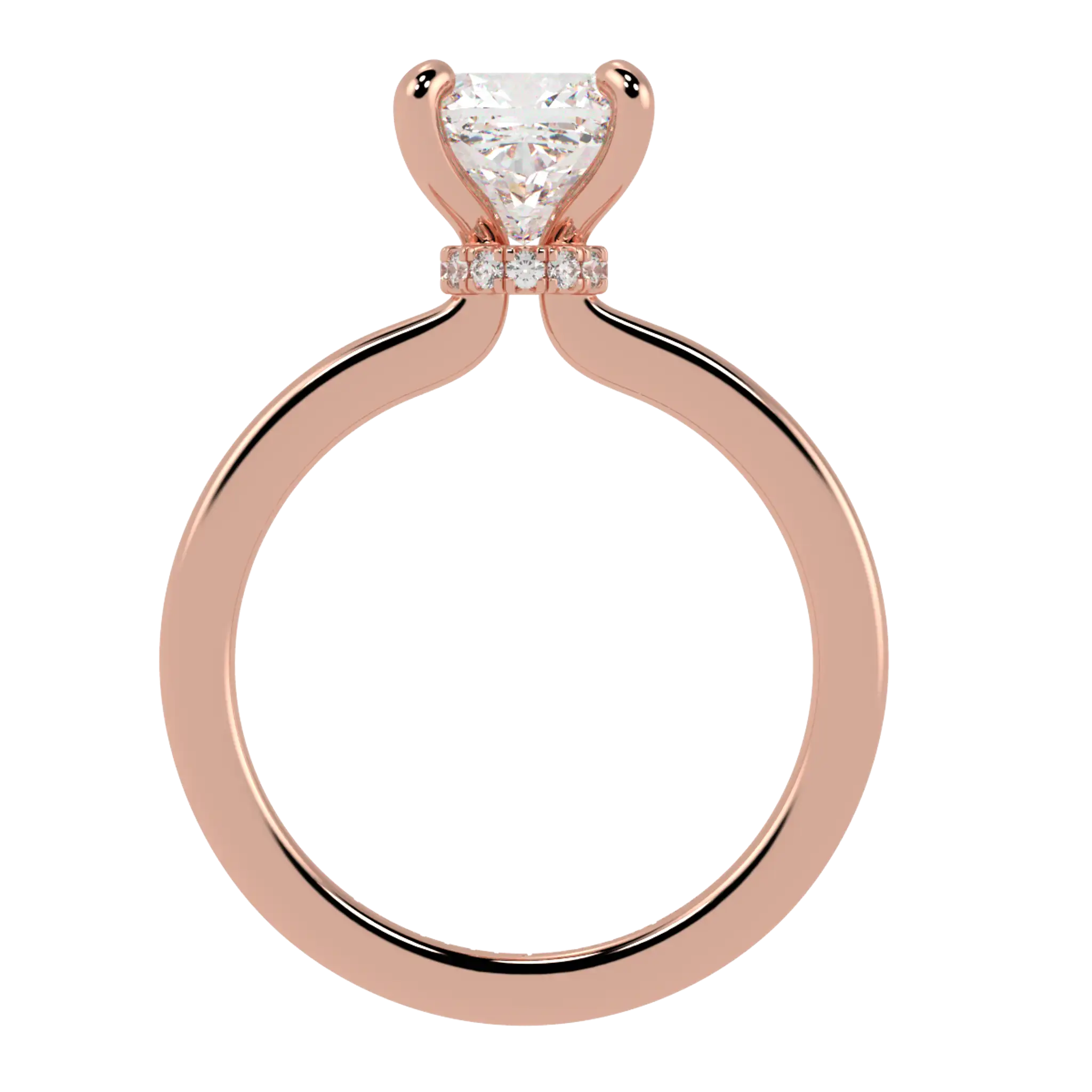 Bague de fiançailles en or rose 14 carats Raylee avec halo caché | Forme coussin