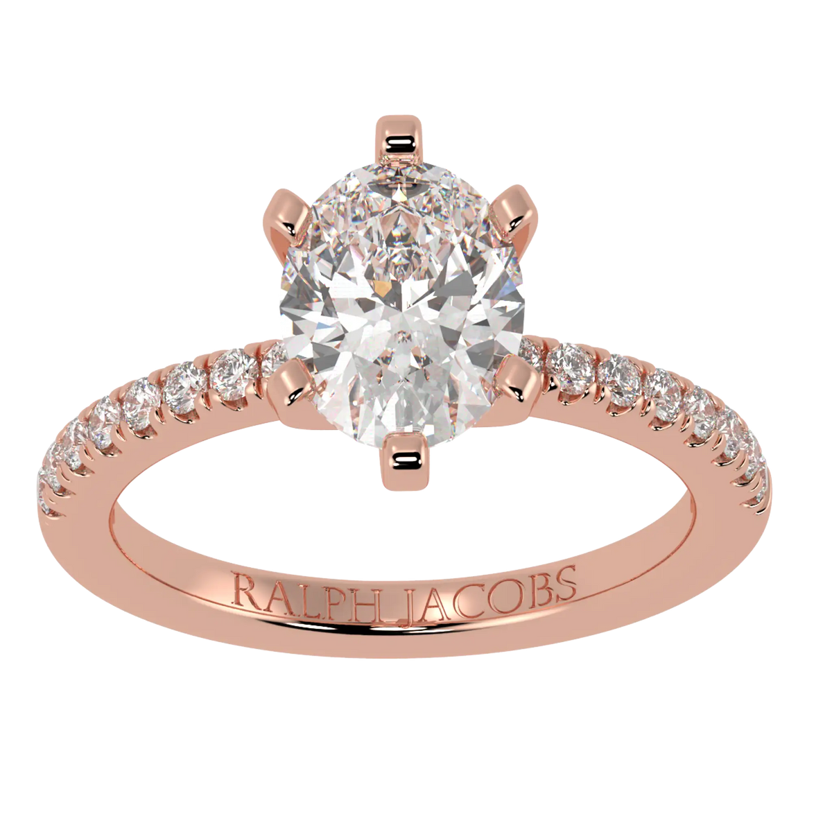 Nikki Accent – 14K Rose Gold – 10x8mm Moissanite Oval – Moissanite