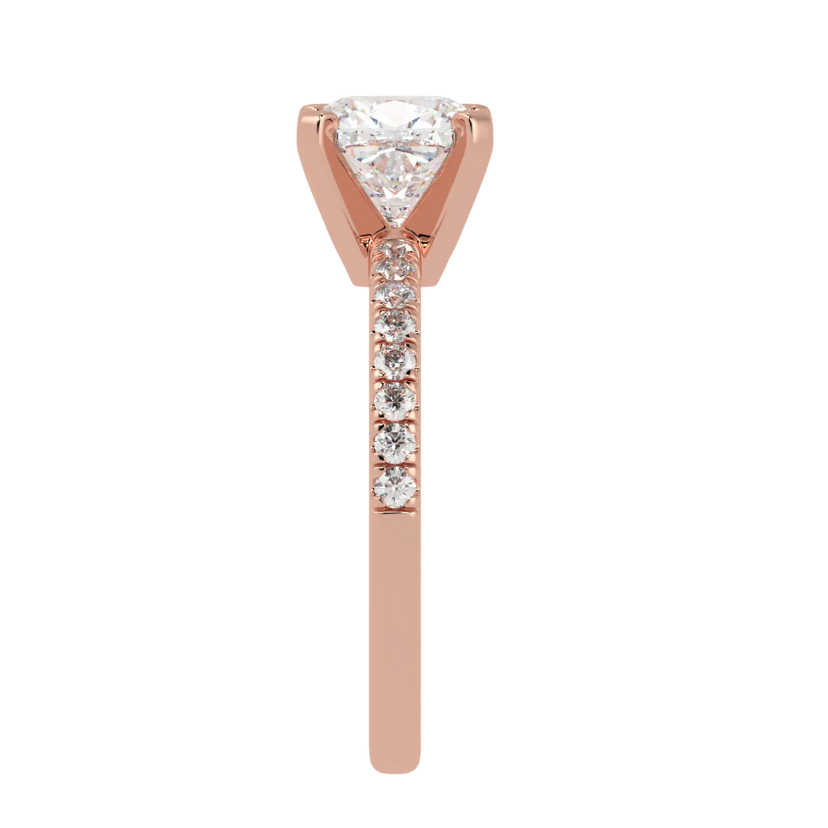 Nikki Accent – 14K Rose Gold – 8mm Moissanite Cushion – Moissanite