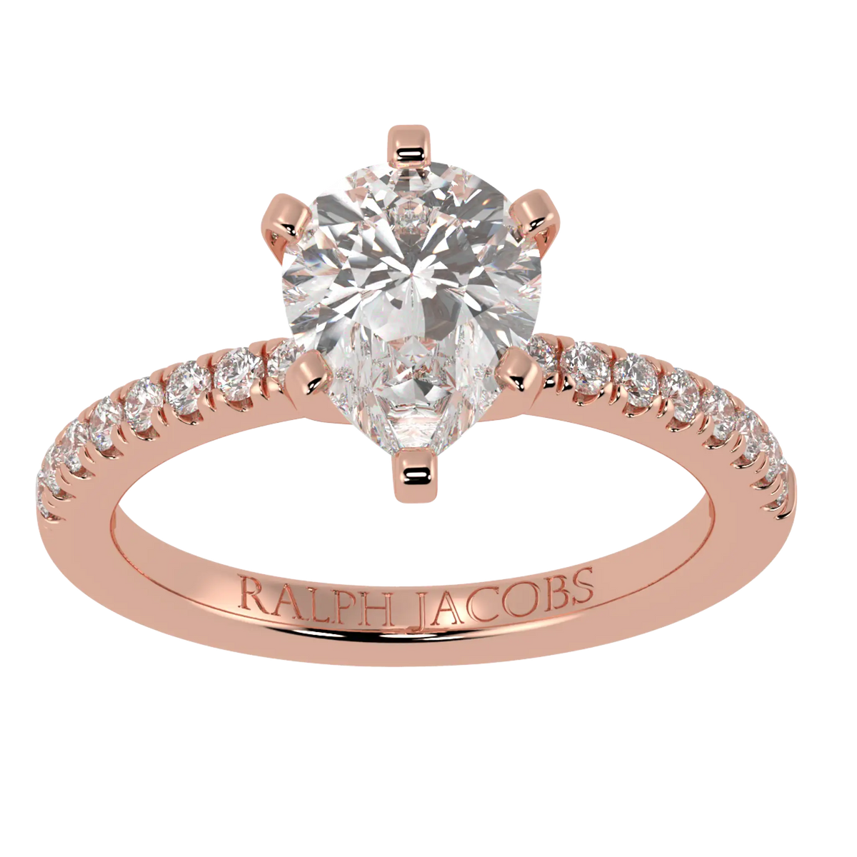 Nikki Accent – 14K Rose Gold – 9x6mm Moissanite Pear – Moissanite
