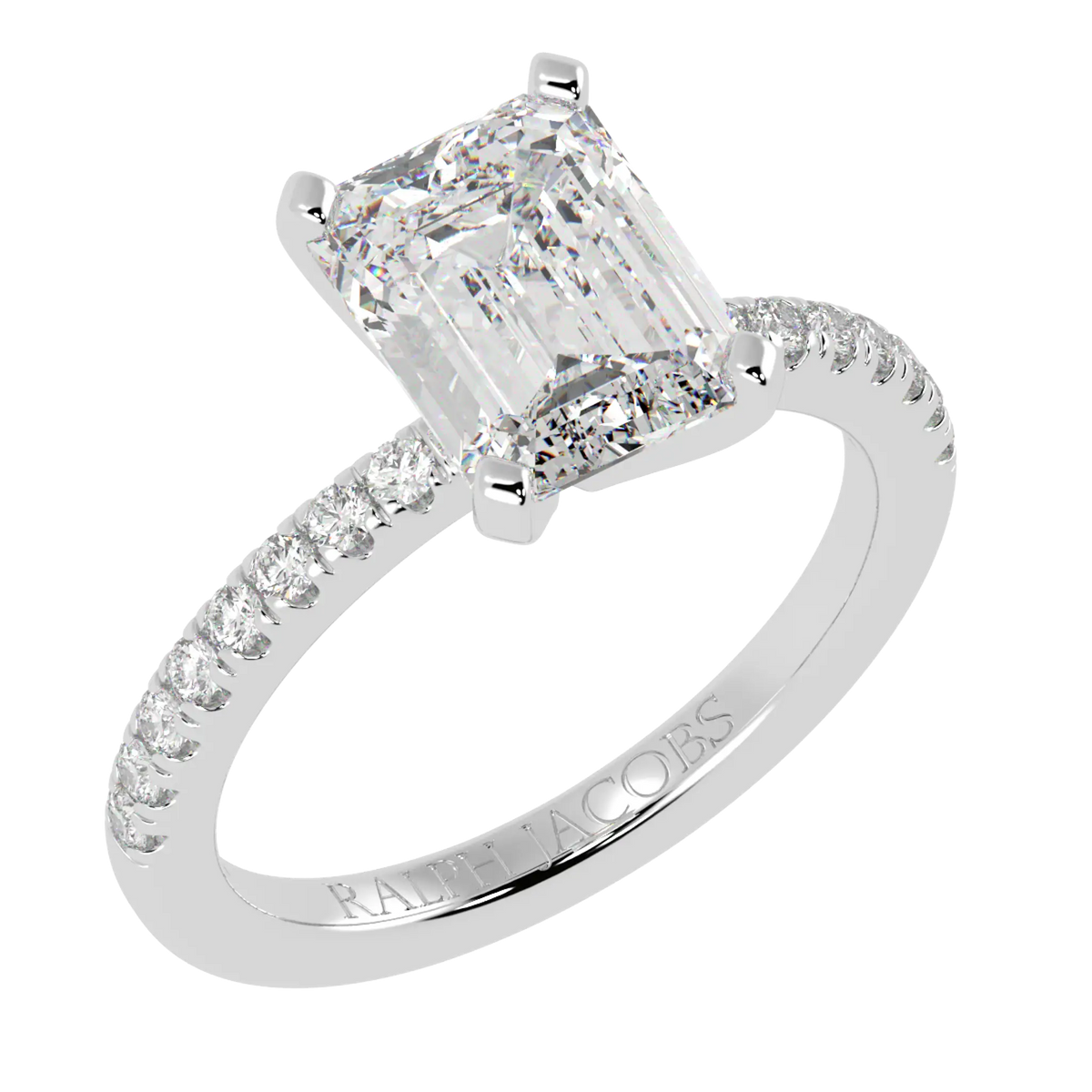 Nikki Accent – 18K White Gold – 10x8mm Moissanite Emerald – Moissanite