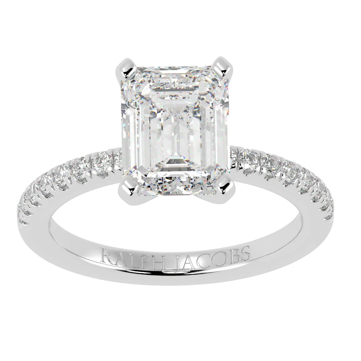 Nikki Accent – 9K White Gold – 9x7mm Moissanite Emerald – Moissanite