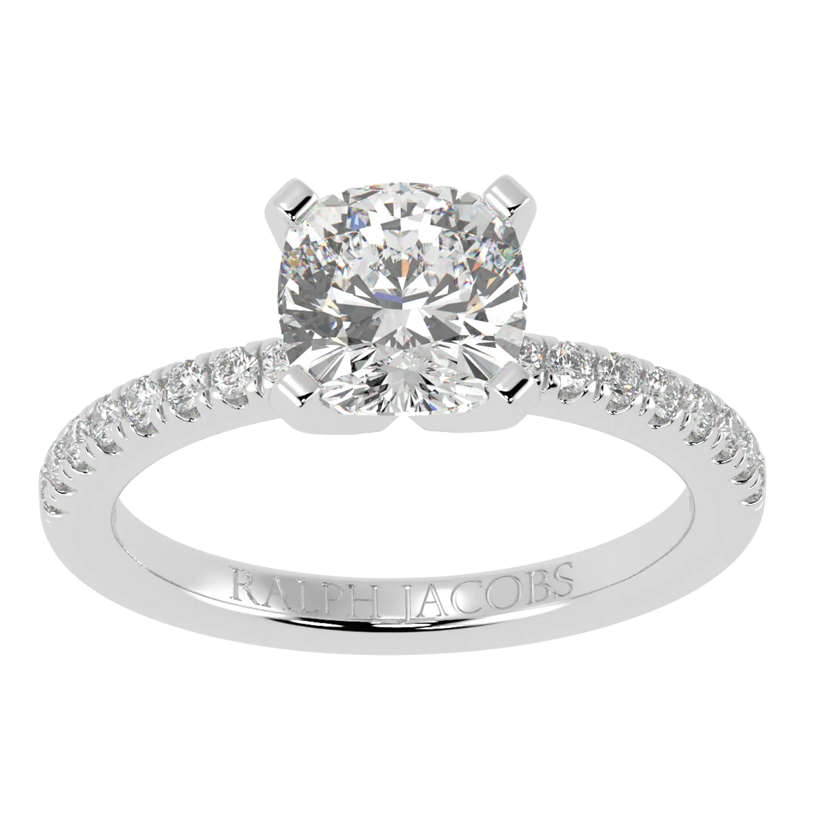 Nikki Accent – 18K White Gold – 7mm Moissanite Cushion – Moissanite
