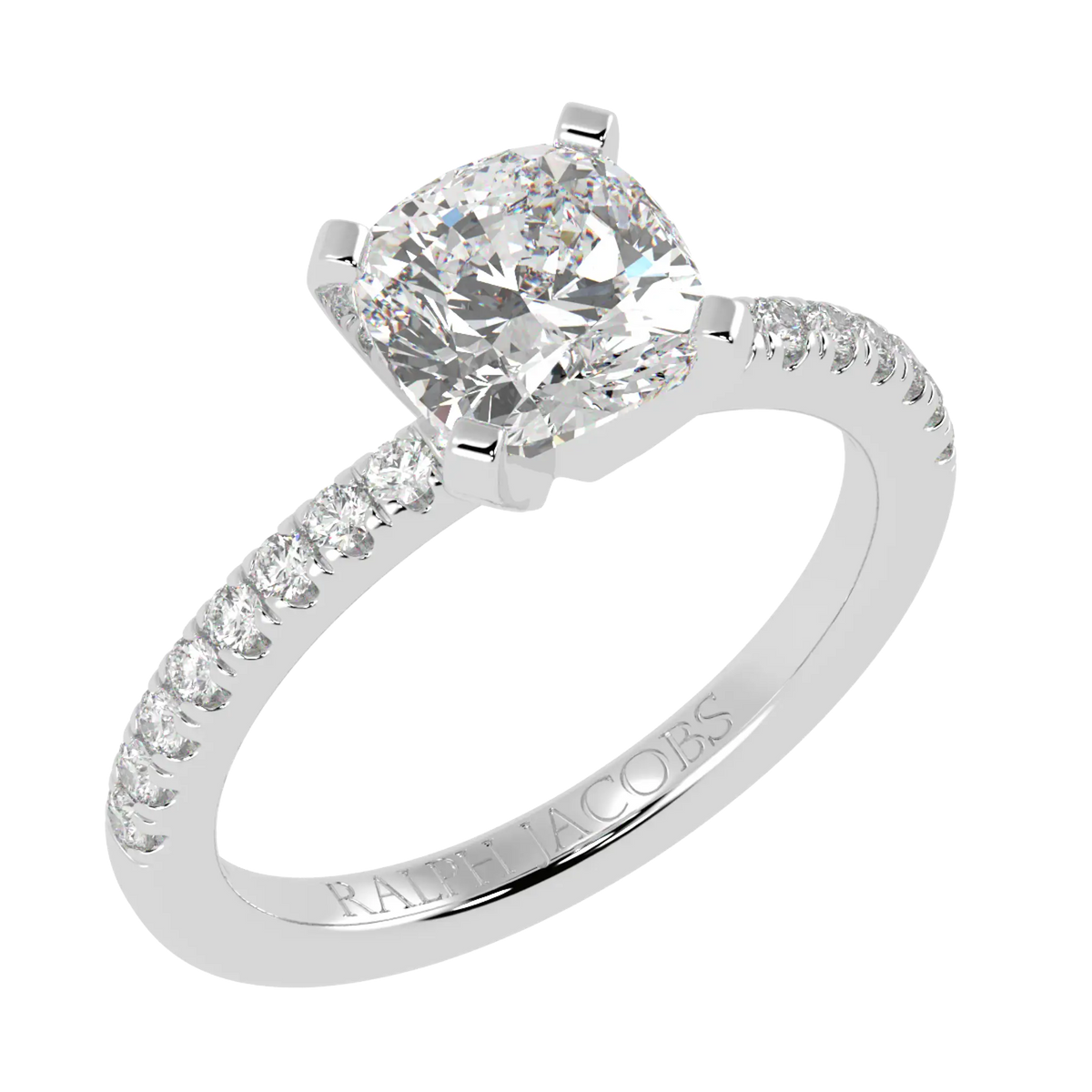 Nikki Accent – Platinum 950 – 7mm Moissanite Cushion – Moissanite