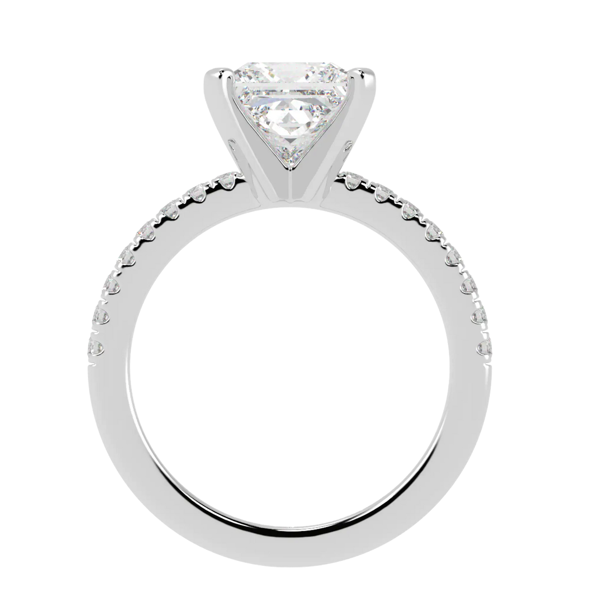 Nikki Accent – 9K White Gold – 8mm Moissanite Princess – Moissanite