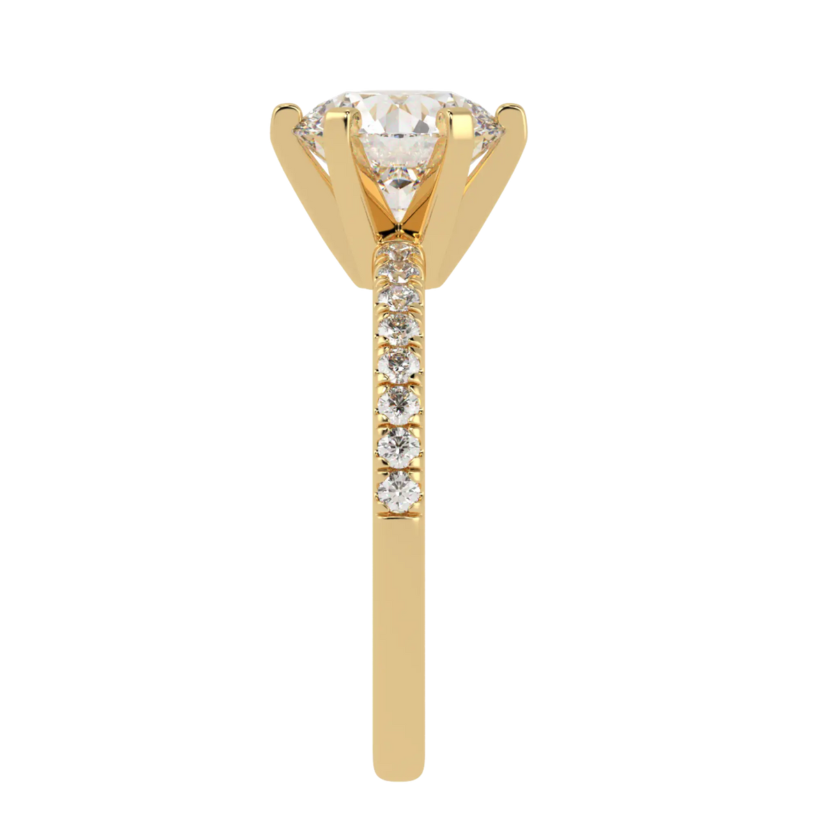 Nikki Accent – 9K Yellow Gold – 9mm Moissanite Round – Moissanite