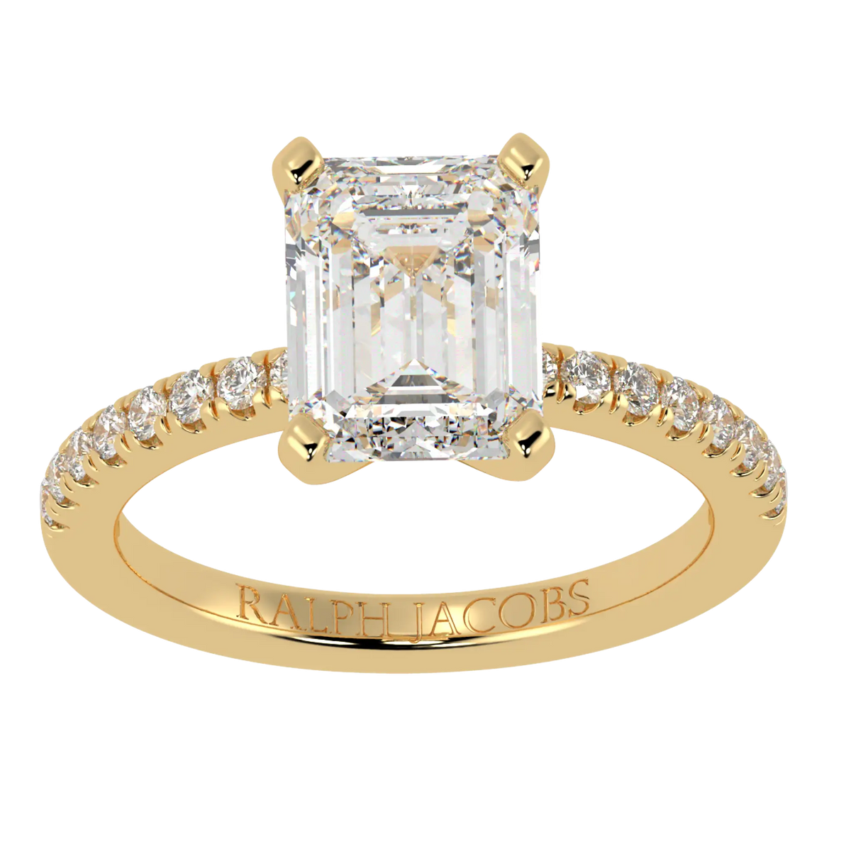 Nikki Accent – 9K Yellow Gold – 9x7mm Moissanite Emerald – Moissanite