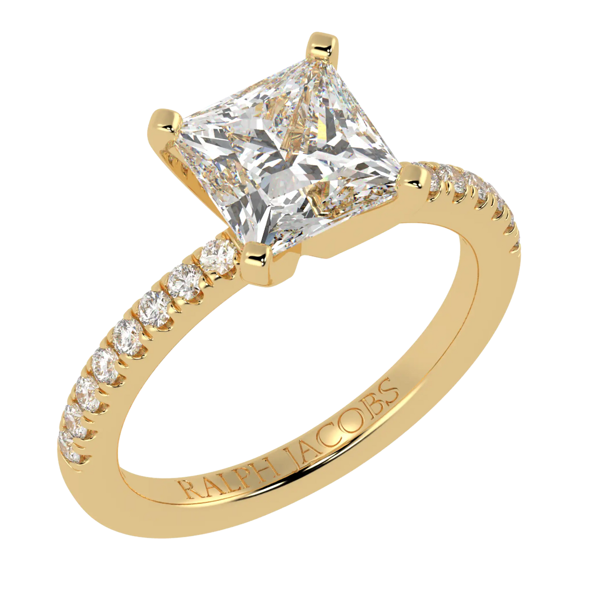 Nikki Accent – 9K Yellow Gold – 9mm Moissanite Princess – Moissanite