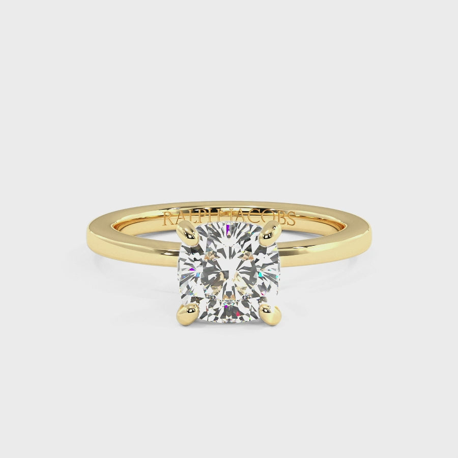 Raylee 9K Yellow Gold Hidden Halo Engagement Ring | Cushion Shape