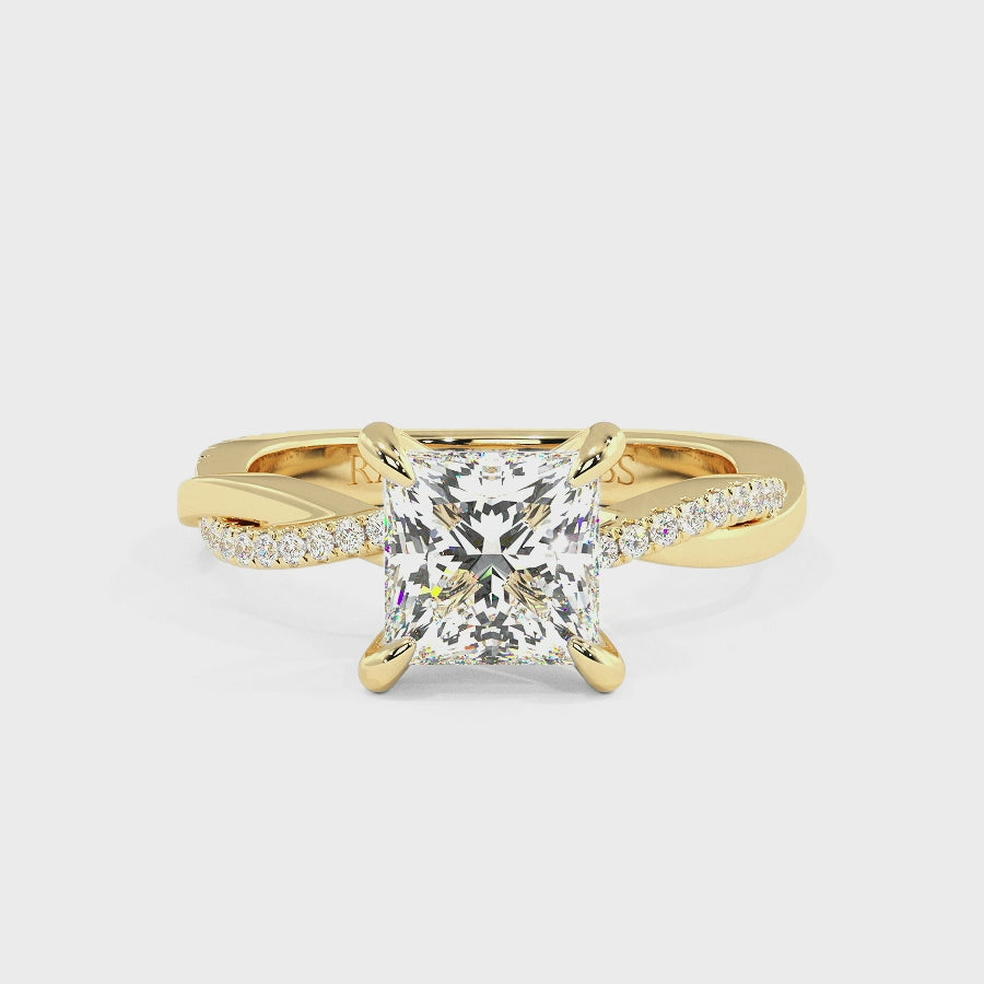 Jasmine 9K Yellow Gold Accent Engagement Ring | Princess Shape