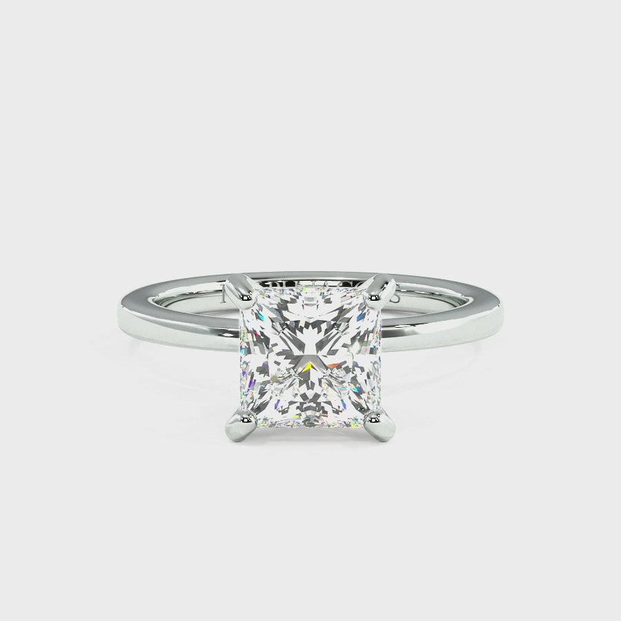 Raylee Platinum Hidden Halo Engagement Ring | Princess Shape