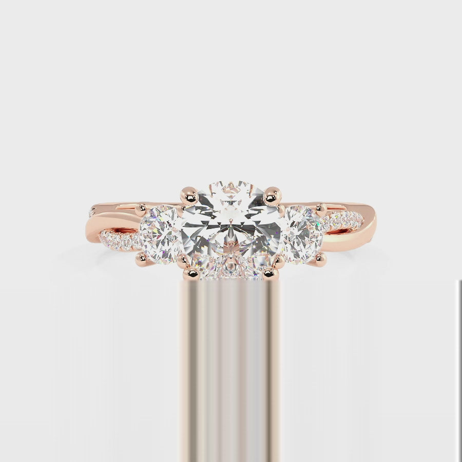 Jasmine 14K Rose Gold Three Stone Engagement Ring | Pear Shape