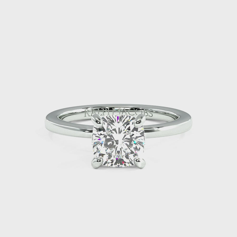 Raylee Platinum Hidden Halo Engagement Ring | Cushion Shape