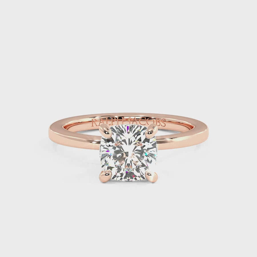 Raylee 14K Rose Gold Hidden Halo Engagement Ring | Cushion Shape