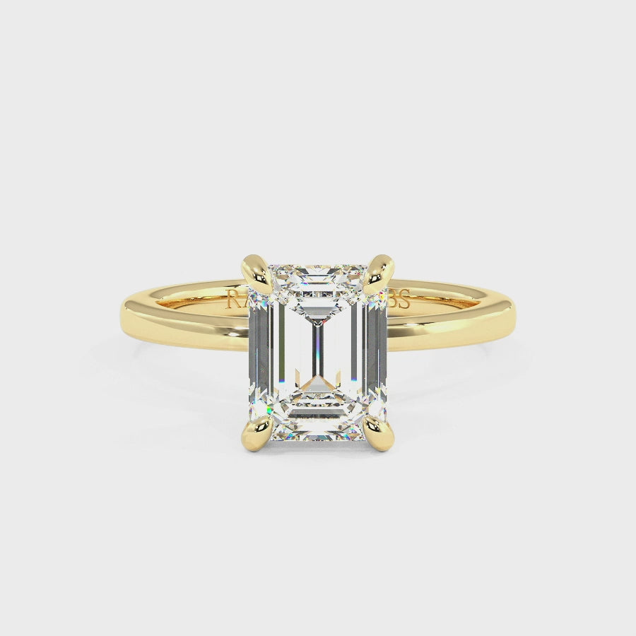 Raylee 18K Yellow Gold Hidden Halo Engagement Ring | Emerald Shape