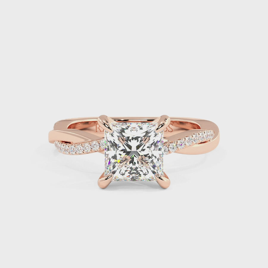 Jasmine 14K Rose Gold Accent Engagement Ring | Princess Shape