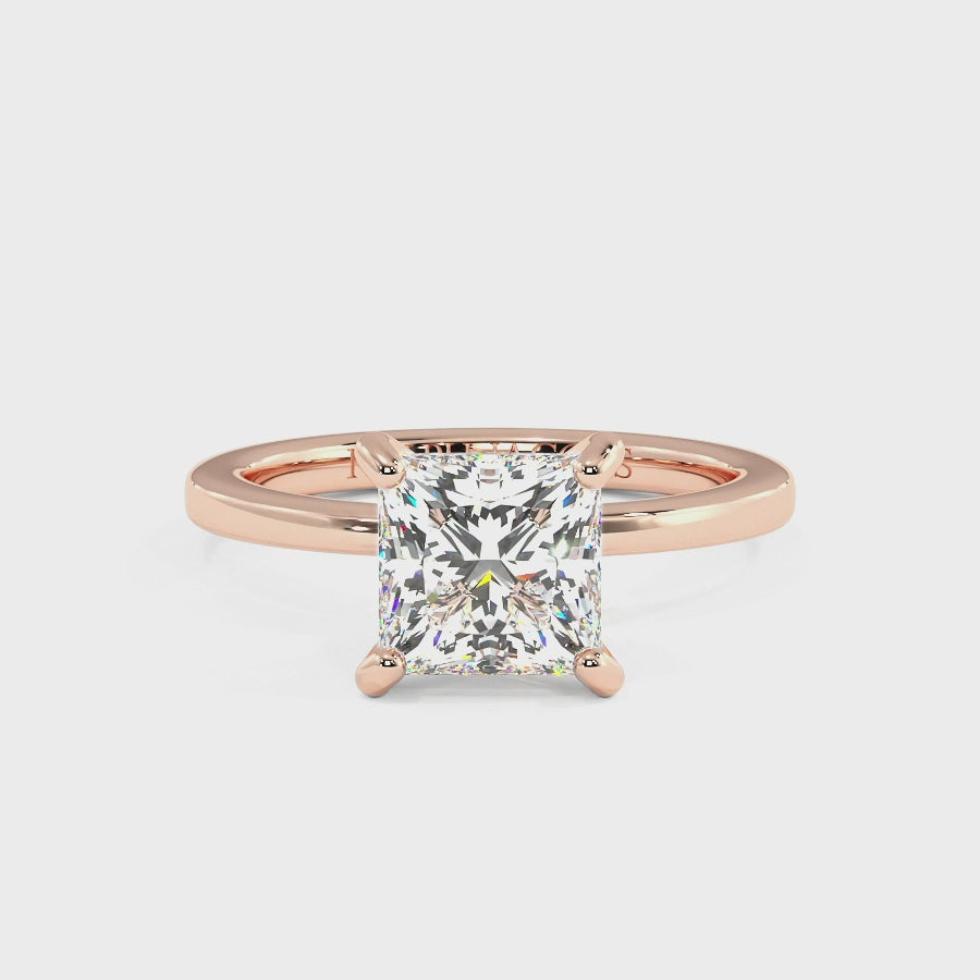 Raylee 14K Rose Gold Hidden Halo Engagement Ring | Princess Shape