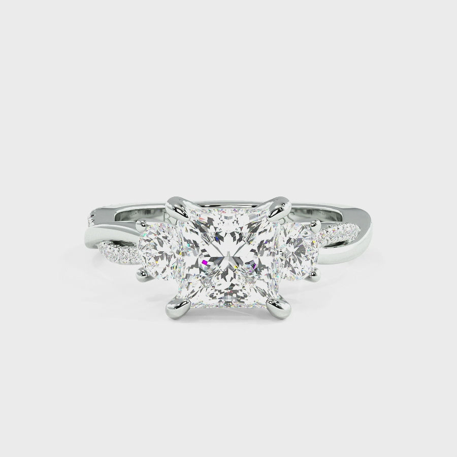 Jasmine Platinum Three Stone Engagement Ring | Princess Shape