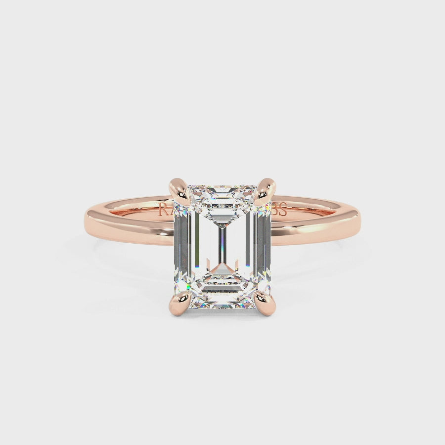 Raylee 14K Rose Gold Hidden Halo Engagement Ring | Emerald Shape