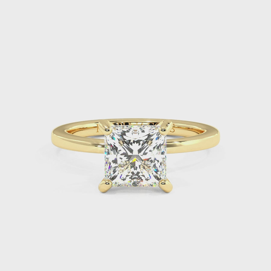 Raylee 9K Yellow Gold Hidden Halo Engagement Ring | Princess Shape