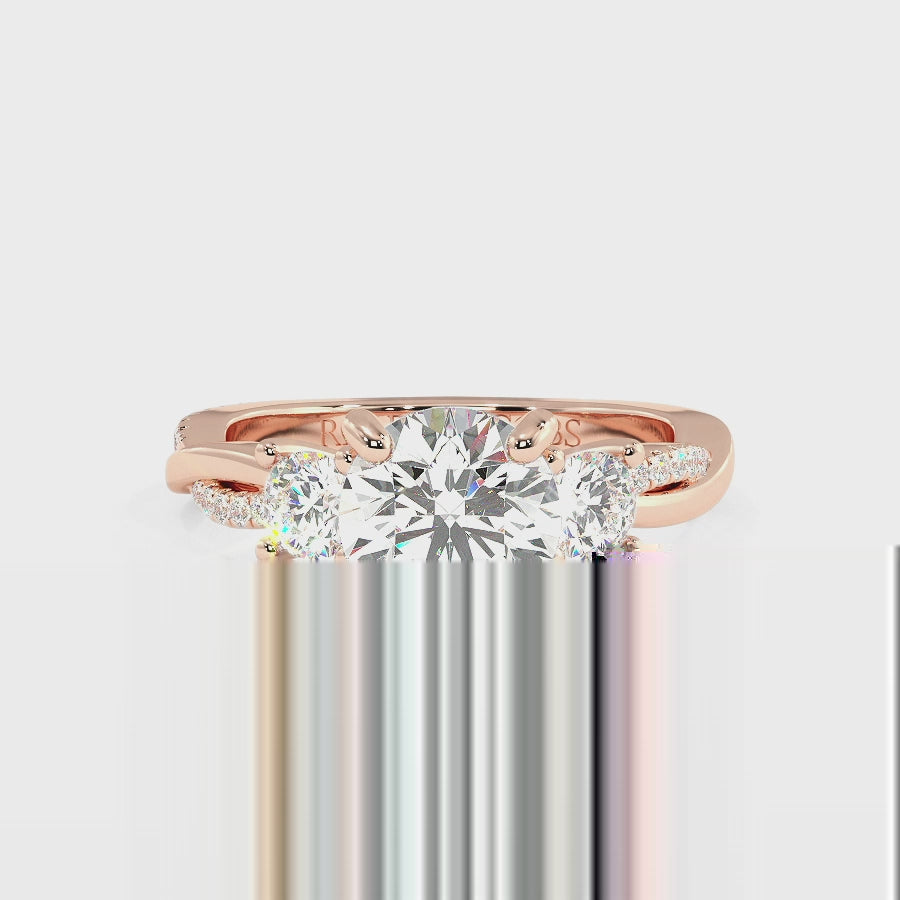 Jasmine 14K Rose Gold Three Stone Engagement Ring