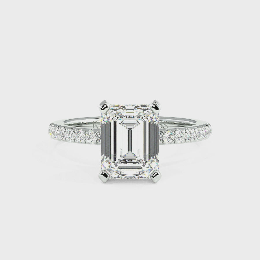 Nikki Platinum Accent Engagement Rings | Emerald Shape