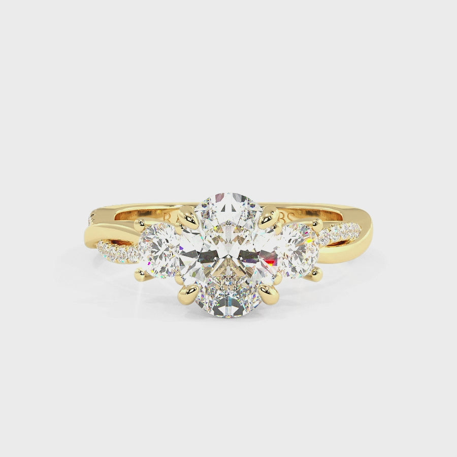 Jasmine 9K Yellow Gold Three Stone Engagement Ring | Oval Shape