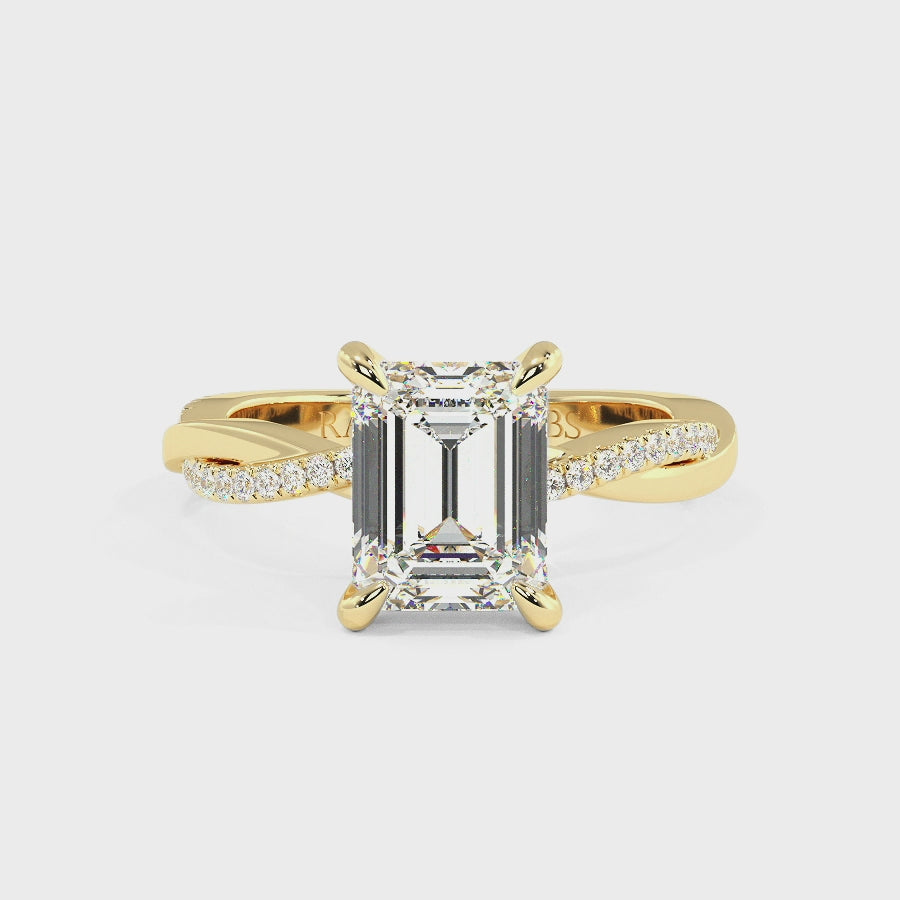 Jasmine 9K Yellow Gold Accent Engagement Ring | Emerald Shape