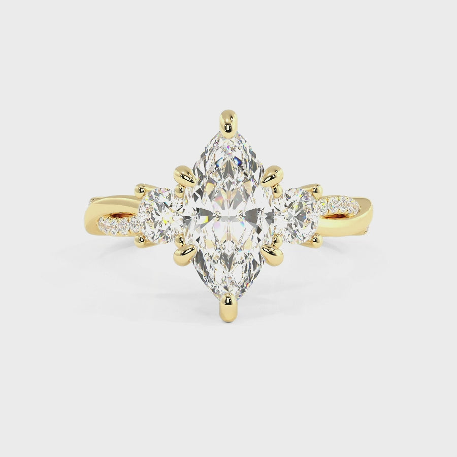 Jasmine 18K Yellow Gold Three Stone Engagement Ring | Marquise Shape