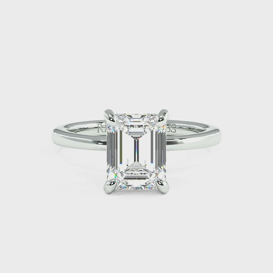 Raylee Platinum Hidden Halo Engagement Ring | Emerald Shape