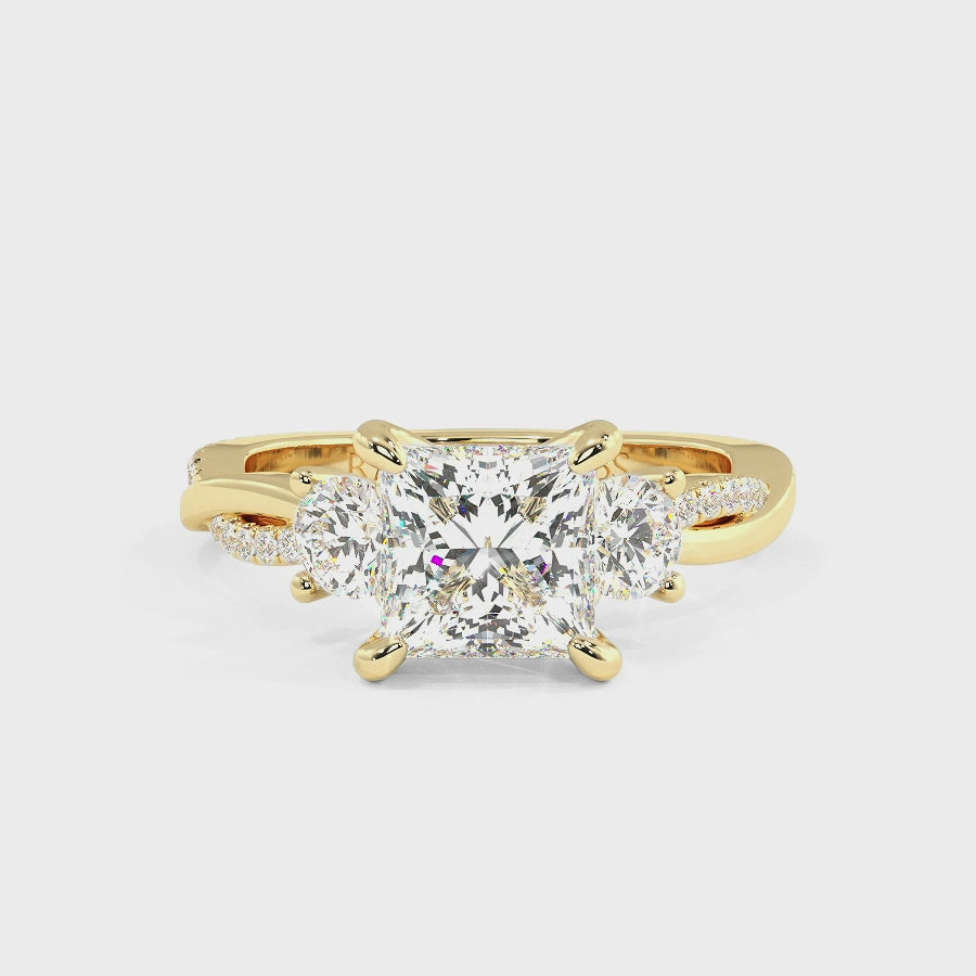 Jasmine 9K Yellow Gold Three Stone Engagement Ring | Princess Shape