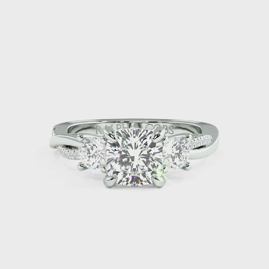 Jasmine Platinum Three Stone Engagement Ring | Cushion Shape