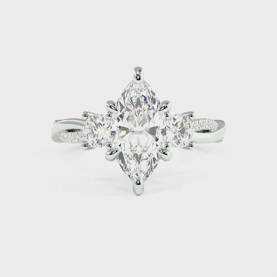 Jasmine Platinum Three Stone Engagement Ring | Marquise Shape