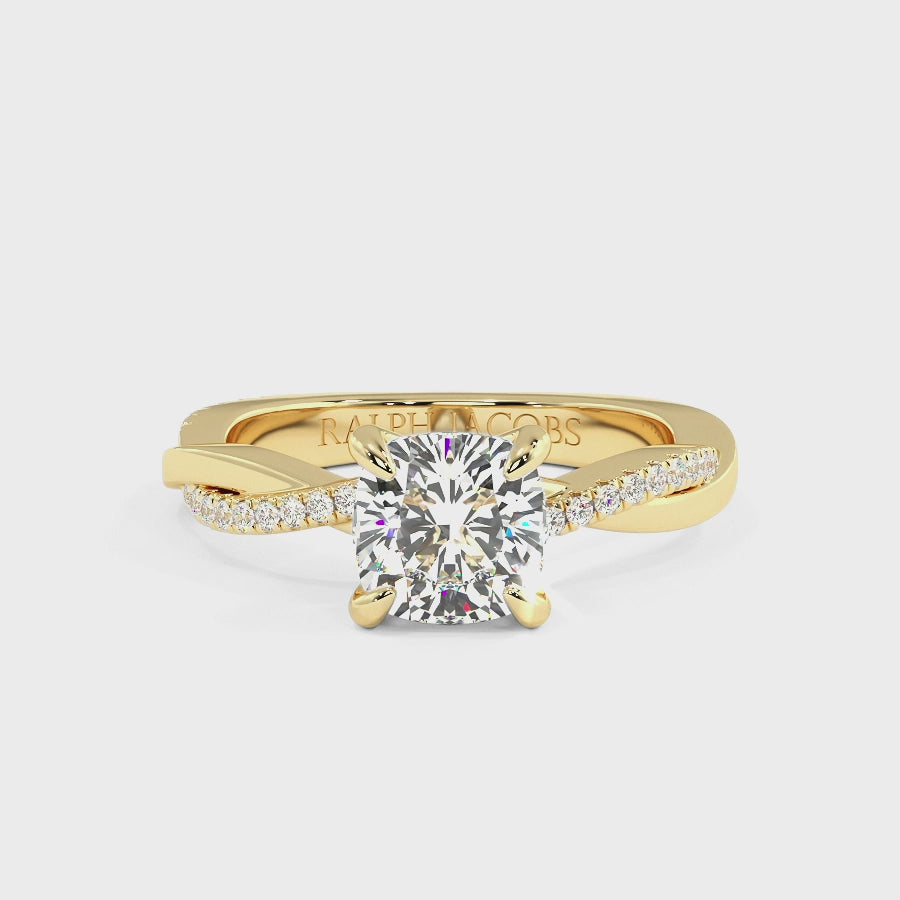 Jasmine 9K Yellow Gold Accent Engagement Ring | Cushion Shape