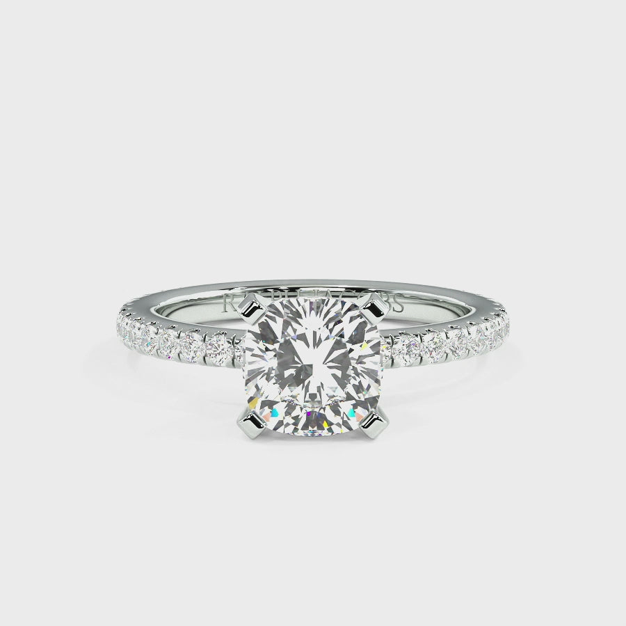 Nikki Platinum Accent Engagement Rings | Cushion Shape