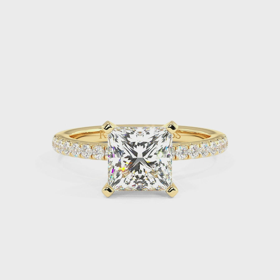 Nikki 9K Yellow Gold Accent Engagement Rings | Princess Shape