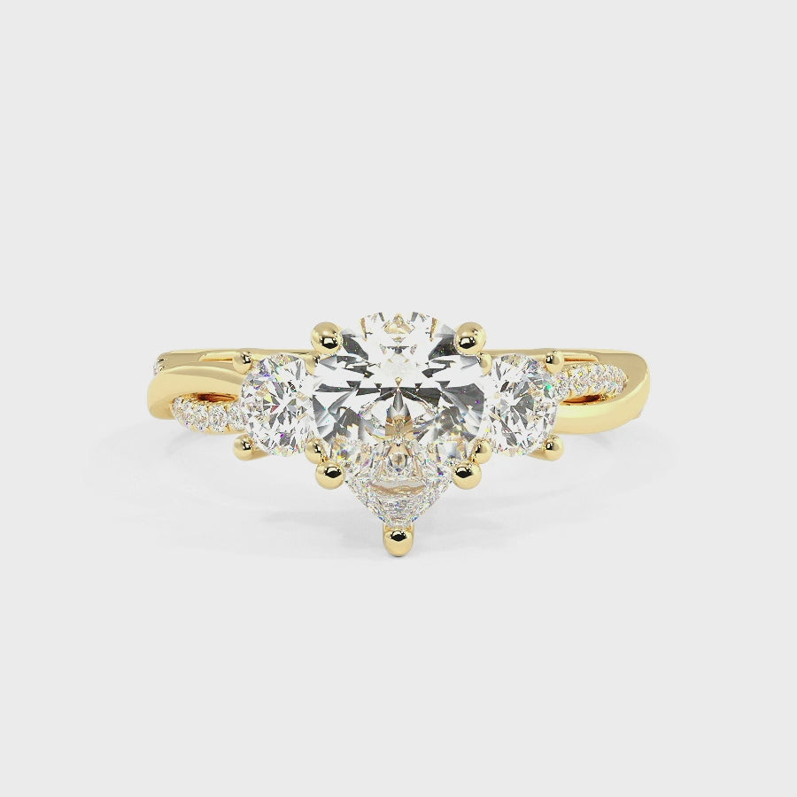 Jasmine 9K Yellow Gold Three Stone Engagement Ring | Pear Shape