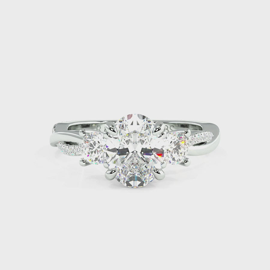 Jasmine Platinum Three Stone Engagement Ring | Oval Shape