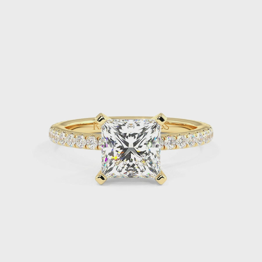 Nikki 9K Yellow Gold Accent Engagement Rings | Princess Shape